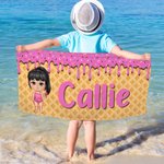 Personalized Ice Cream Drip Cartoon Quick Dry Oversized Microfiber Beach Towel with Name Summer Travel Essentials Birthday Gift for Family Friends