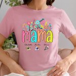 Personalized Colorful Floral Birth Flower Polka Dot Title T-shirt with 1-8 Kid's Names Birthday Mother's Day Gift for Mom Grandma Family