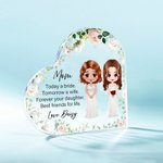 Gepersonaliseerde Cartoon Bruid en Moeder Karakters Bloemen Hart Acryl Plaquette met Naam Home Decor Bruids Douche Cadeau voor Bruid Moeder