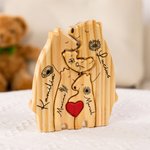 Personalized Red Heart Birth Flower Wooden Hug Bear Family Puzzle with 2-8 Names Desk Decor Birthday Father's Day Gift for Family