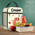 Personifierad söt tecknad bokstav bärbar isolerad lunchväska med namn och nätficka Tillbaka till skolan picknick födelsedagspresent för pojkar flickor