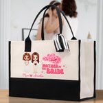Personalized Cartoon Mother Of The Bride Reusable Large Canvas Tote Bag with Name Wedding Gift for Women