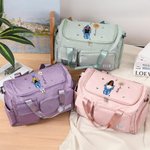 Personalized Cartoon Fashion Girl Birth Flower Multi-compartment Travel Bag with Name and Shoulder Strap Travel Essentials Birthday Gift for Women