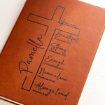 Personalized Cross of God Bible Verse A5 Leather Cover Notebook with Name Study Supplies Birthday Prayer Religious Gift for Family Friends