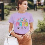 Personalized Colorful Floral Birth Flower Polka Dot Title T-shirt with 1-8 Kid's Names Birthday Mother's Day Gift for Mom Grandma Family