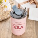 Personalized In My Birthday Era Name 10 oz Insulated Wine Tumbler with Lid and Straw Birthday Gift for Family Friends