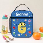 Personifierad söt tecknad bokstav bärbar isolerad lunchväska med namn och nätficka Tillbaka till skolan picknick födelsedagspresent för pojkar flickor