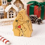 Personalized Red Heart Birth Flower Wooden Hug Bear Family Puzzle with 2-8 Names Desk Decor Birthday Father's Day Gift for Family