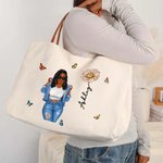 Sac en toile avec nom et poignée en cuir Accessoires de voyage Cadeau d'anniversaire pour femmes