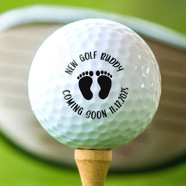 Personalized New Golf Buddy Baby Footprints Pregnancy Announcement Golf Ball with Date Funny Father's Day Birthday Gift for Dad Grandpa