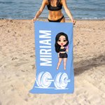 Serviette de Plage à Séchage Rapide Personnalisée avec Nom et Motif de Dessin Animé Haltères Cadeau Anniversaire Été pour Femme Fille