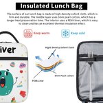 Personifierad söt tecknad bokstav bärbar isolerad lunchväska med namn och nätficka Tillbaka till skolan picknick födelsedagspresent för pojkar flickor