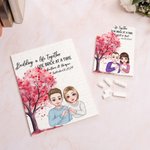 Personalized Love Tree Heart Gesture Cartoon Character Building Brick Puzzles with Name and Date Valentine's Day Anniversary Gift for Couple