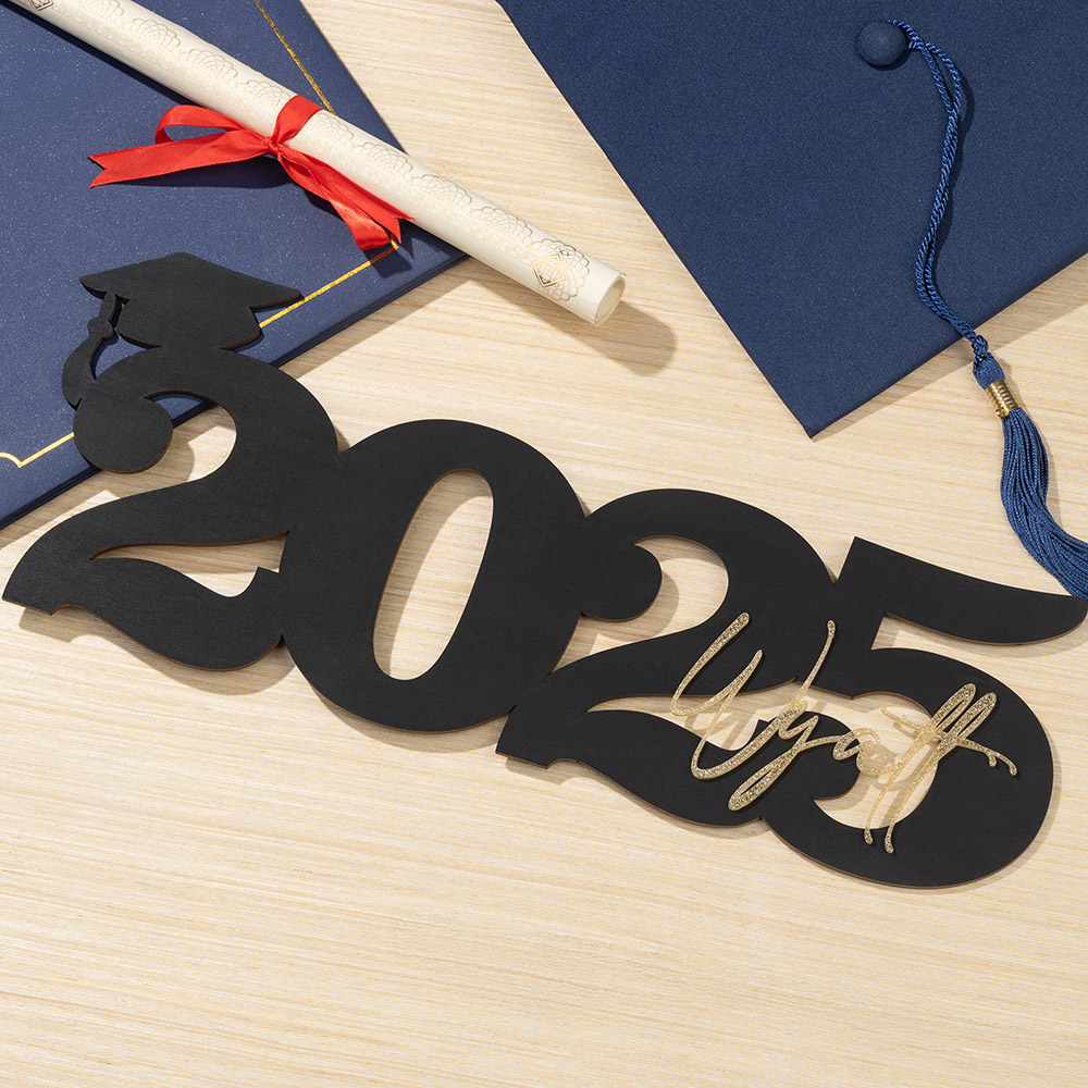 Panneau de nom en bois personnalisé Classe 2025 Décor de fête de fin d'études Photo Prop Cadeau de fin d'études