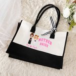 Personalized Cartoon Mother Of The Bride Reusable Large Canvas Tote Bag with Name Wedding Gift for Women
