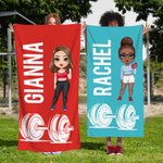 Serviette de Plage à Séchage Rapide Personnalisée avec Nom et Motif de Dessin Animé Haltères Cadeau Anniversaire Été pour Femme Fille