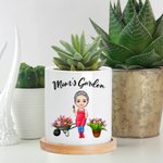 Maceta de cerámica con nombre y base de bambú para regalo de cumpleaños Día de la Madre para mujeres amantes de la jardinería