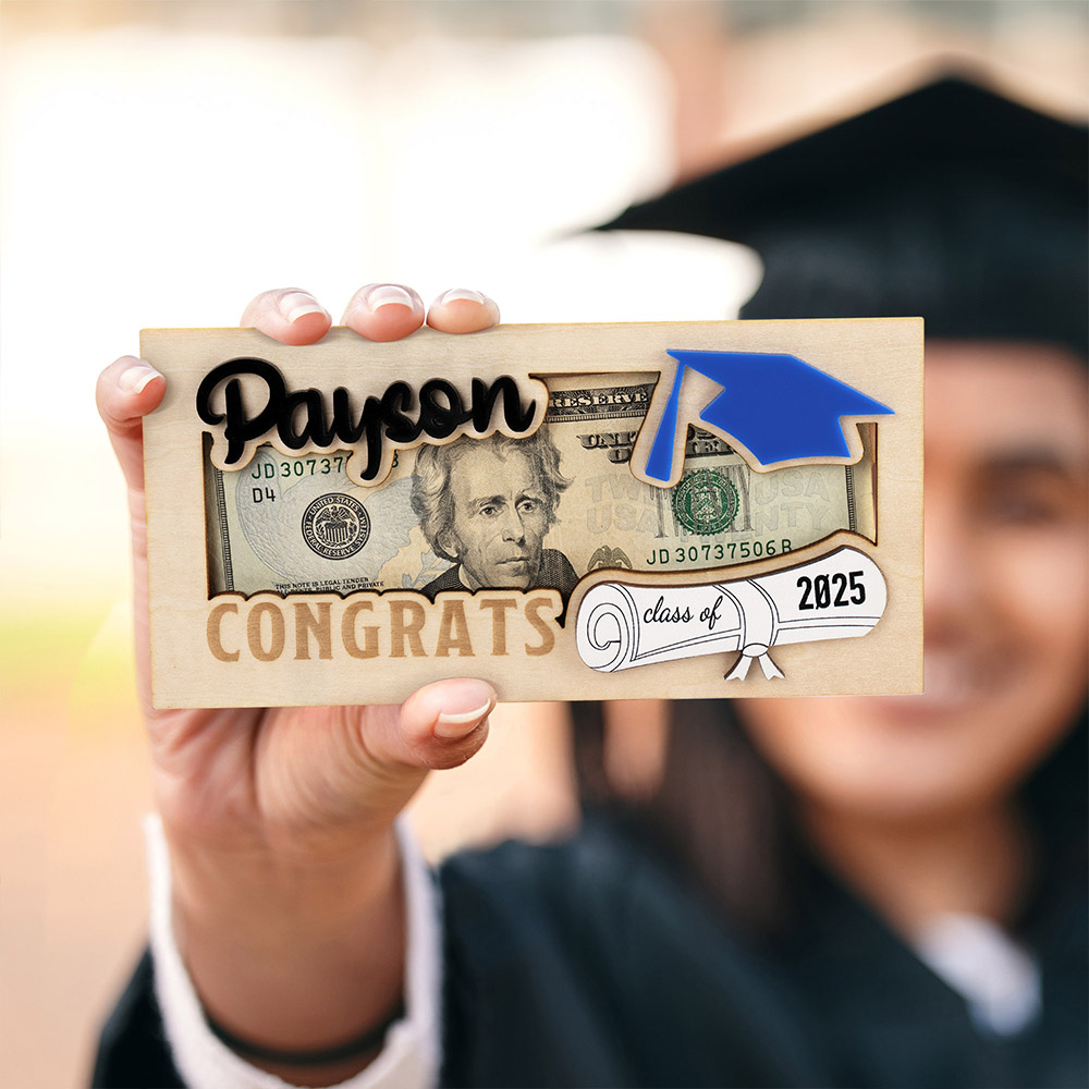 Porte-monnaie en Bois avec Nom et Année Gravés Cadeau Fin d'Études pour les Diplômés de la Graduation 2025