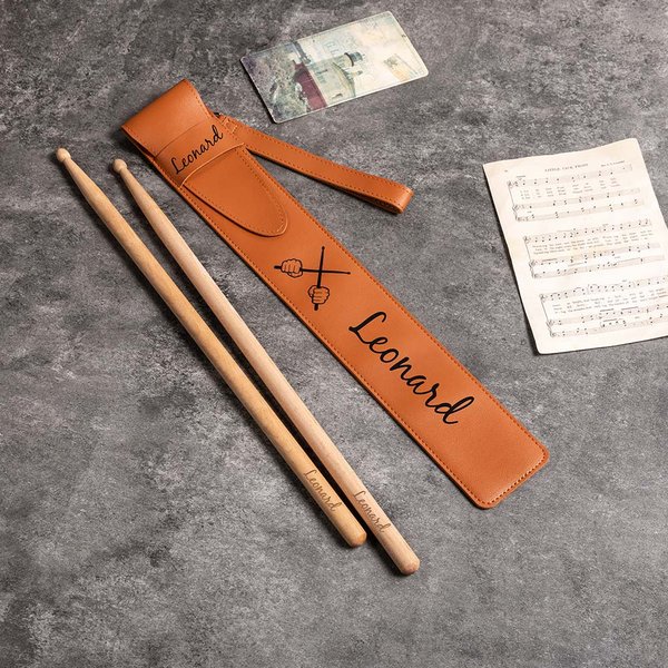 Personalised Drumming Pattern Portable PU Leather Drumstick Bag with Name Drumstick Accessories Birthday Gift for Drummers Musicians
