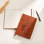 Personalized Cross of God Bible Verse A5 Leather Cover Notebook with Name Study Supplies Birthday Prayer Religious Gift for Family Friends