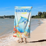 Personalized Cute Dolphin Jellyfish Marine Animals Quick Dry Oversized Beach Towel with Name Summer Vacation Accessory Birthday Gift for Kids