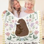 Personalized Love You Lots Mama Bear Floral Soft Throw Blanket with 1-6 Names and Text Home Decor Mother's Day Birthday Gift for Mom Grandma