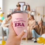 Personalized In My Birthday Era Name 10 oz Insulated Wine Tumbler with Lid and Straw Birthday Gift for Family Friends