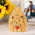 Personalized Red Heart Birth Flower Wooden Hug Bear Family Puzzle with 2-8 Names Desk Decor Birthday Father's Day Gift for Family