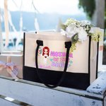 Personalized Cartoon Mother Of The Bride Reusable Large Canvas Tote Bag with Name Wedding Gift for Women