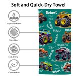 Personalized Multicolor Cartoon Off-road Vehicle Oversized Quick Dry Beach Towel with Name Summer Essentials Beach Party Birthday Gift for Kids