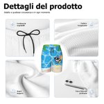Pantaloncini da spiaggia personalizzati con animali marini in stile cartone animato con coulisse e nome surfing estate viaggio regalo per ragazzi
