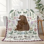 Personalized Love You Lots Mama Bear Floral Soft Throw Blanket with 1-6 Names and Text Home Decor Mother's Day Birthday Gift for Mom Grandma
