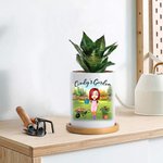 Maceta de cerámica con nombre y base de bambú para regalo de cumpleaños Día de la Madre para mujeres amantes de la jardinería