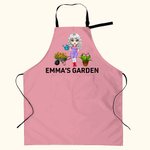 Tablier personnalisé Bonsai Gardening Cartoon Character avec nom Cadeau de fête des mères Cadeau d'anniversaire pour les femmes passionnées de jardinage