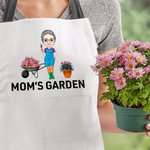 Tablier personnalisé Bonsai Gardening Cartoon Character avec nom Cadeau de fête des mères Cadeau d'anniversaire pour les femmes passionnées de jardinage