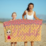 Personalized Ice Cream Drip Cartoon Quick Dry Oversized Microfiber Beach Towel with Name Summer Travel Essentials Birthday Gift for Family Friends