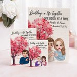 Personalized Love Tree Heart Gesture Cartoon Character Building Brick Puzzles with Name and Date Valentine's Day Anniversary Gift for Couple