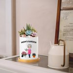 Maceta de cerámica con nombre y base de bambú para regalo de cumpleaños Día de la Madre para mujeres amantes de la jardinería