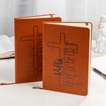 Personalized Cross of God Bible Verse A5 Leather Cover Notebook with Name Study Supplies Birthday Prayer Religious Gift for Family Friends