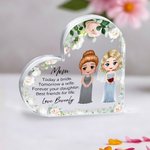 Gepersonaliseerde Cartoon Bruid en Moeder Karakters Bloemen Hart Acryl Plaquette met Naam Home Decor Bruids Douche Cadeau voor Bruid Moeder