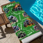 Personalized Multicolor Cartoon Off-road Vehicle Oversized Quick Dry Beach Towel with Name Summer Essentials Beach Party Birthday Gift for Kids