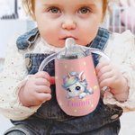 Personalized Cute Fantasy Unicorn Bear Animal 10 oz Insulated Sippy Cup with Name and Handle Baby Shower Birthday Gift for Toddler Kid