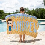 Personalized Ice Cream Drip Cartoon Quick Dry Oversized Microfiber Beach Towel with Name Summer Travel Essentials Birthday Gift for Family Friends