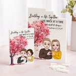 Personalized Love Tree Heart Gesture Cartoon Character Building Brick Puzzles with Name and Date Valentine's Day Anniversary Gift for Couple