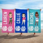 Serviette de Plage à Séchage Rapide Personnalisée avec Nom et Motif de Dessin Animé Haltères Cadeau Anniversaire Été pour Femme Fille