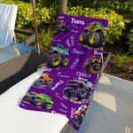 Personalized Multicolor Cartoon Off-road Vehicle Oversized Quick Dry Beach Towel with Name Summer Essentials Beach Party Birthday Gift for Kids