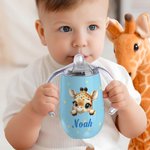 Personalized Cute Fantasy Unicorn Bear Animal 10 oz Insulated Sippy Cup with Name and Handle Baby Shower Birthday Gift for Toddler Kid