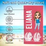 Serviette de Plage à Séchage Rapide Personnalisée avec Nom et Motif de Dessin Animé Haltères Cadeau Anniversaire Été pour Femme Fille