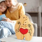Personalized Red Heart Birth Flower Wooden Hug Bear Family Puzzle with 2-8 Names Desk Decor Birthday Father's Day Gift for Family