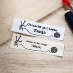 Personalisierte Nähmuster Textiletiketten mit Text Namen Farbvarianten 25-tlg. Handarbeit Geburtstag Geschenk für DIY Stricker Nähliebhaber